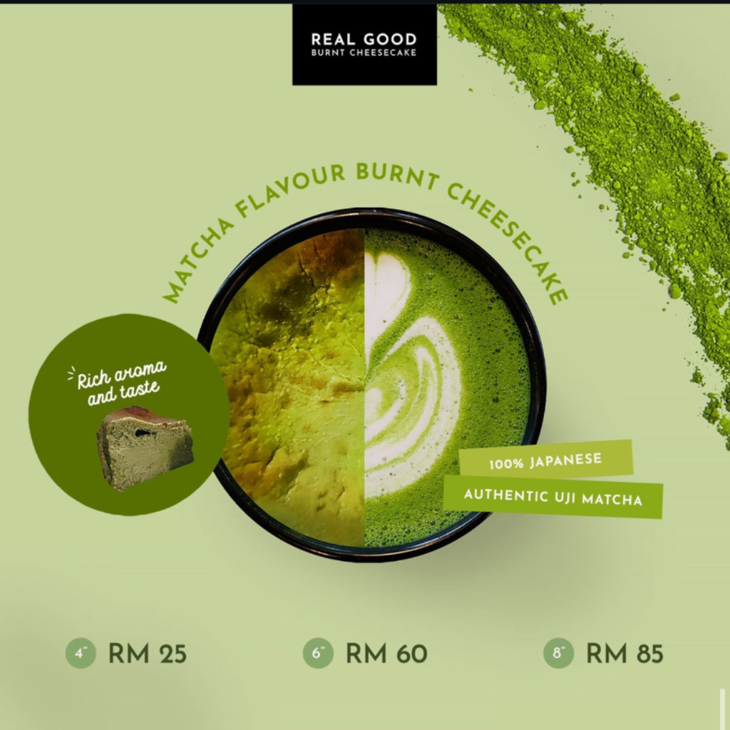 Matcha burnt cheesecake with 100% Uji matcha — flavour ad